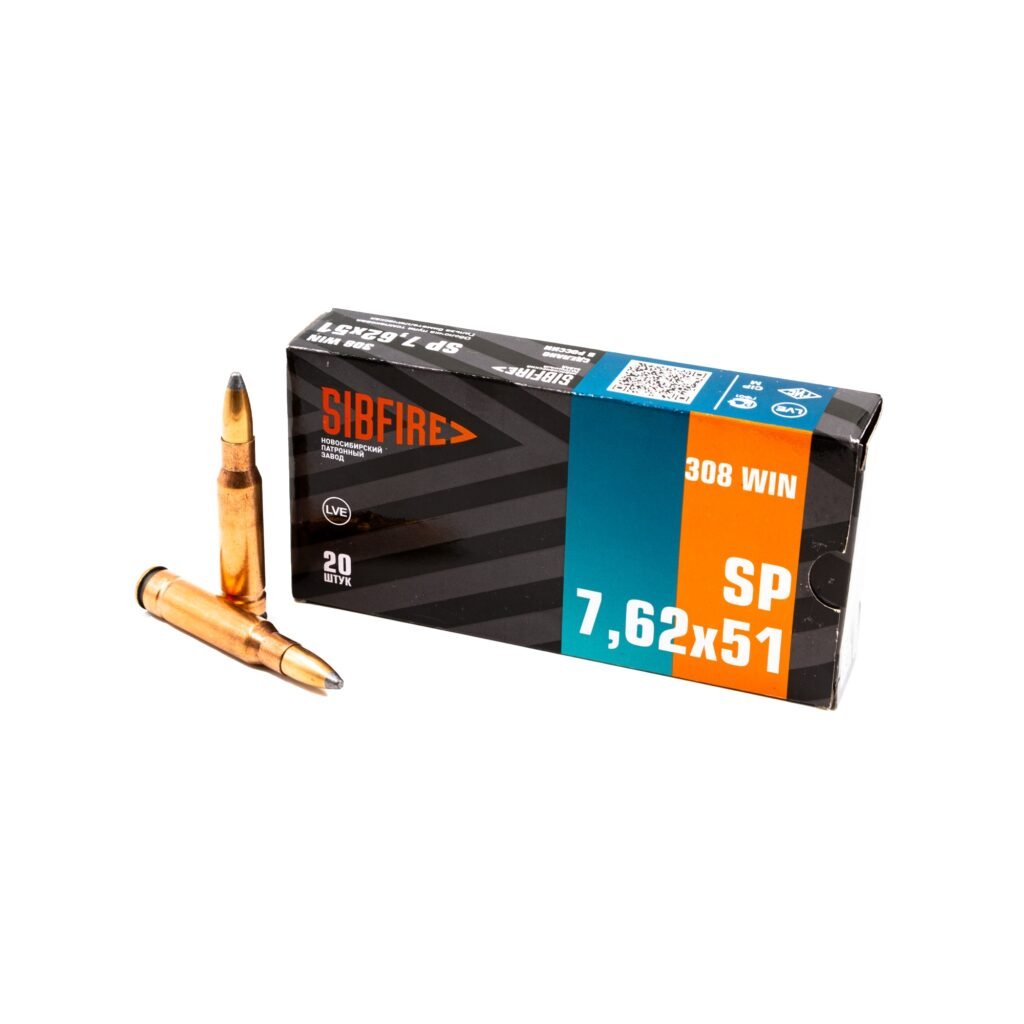 Изображение Патрон охотничий .308 Win (7,62×51) с томпаковой оболочкой, латунной гильзой и пулей SP (9,20-9,40 гр / 145 gr)
